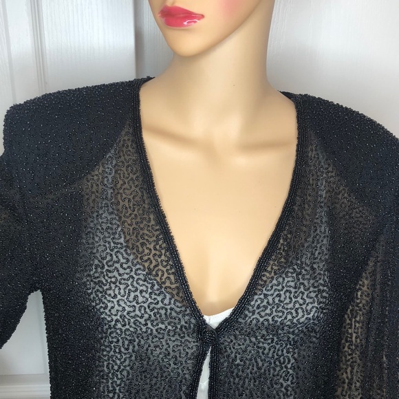 Adrianna Papell Sheer Silk Beaded Jacket Size L - Picture 2 of 16